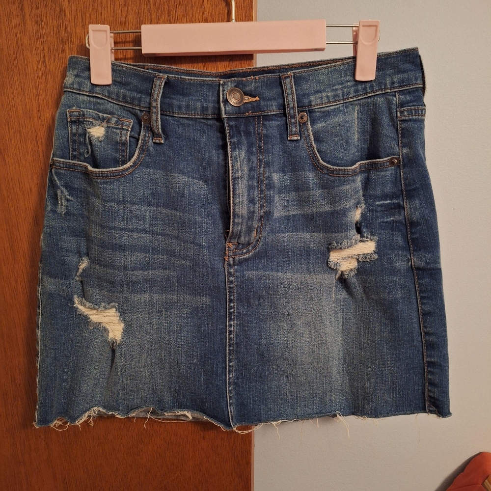 Final Price* Aeropostle Women's Denim Distressed Mini Skirt High Rise Size 8